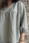 Arbi Gingham Peasant Smock Blouse Khaki